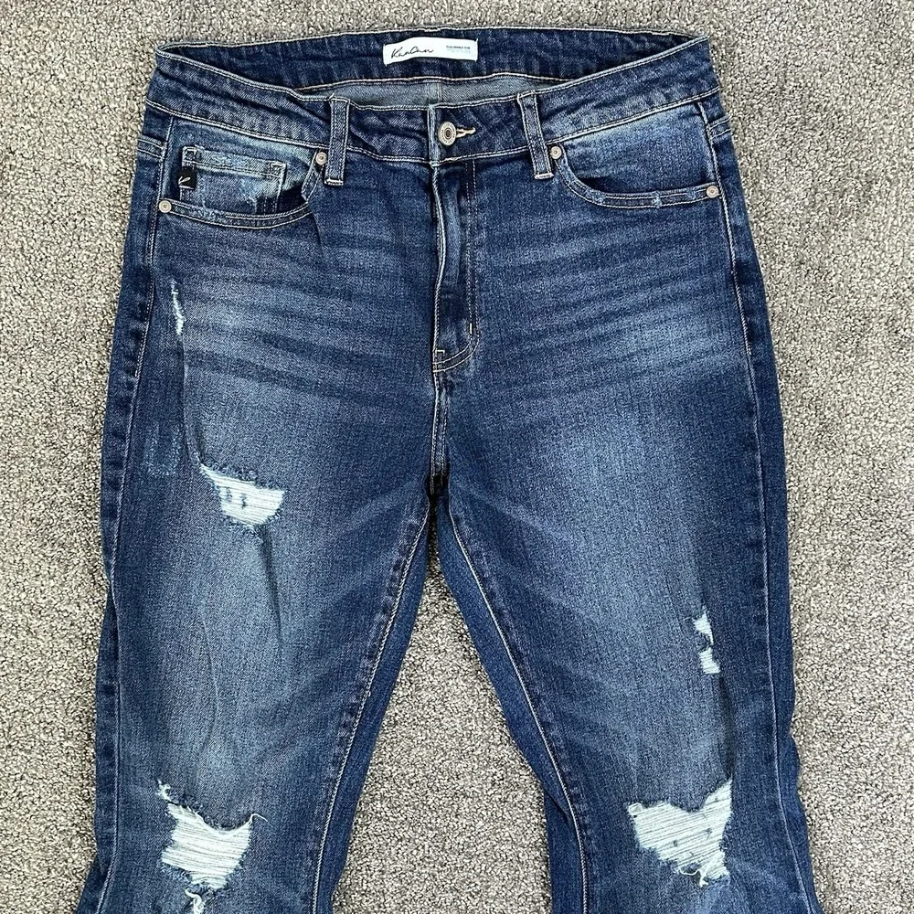 KanCan Dark Indigo Distressed Flare Jeans